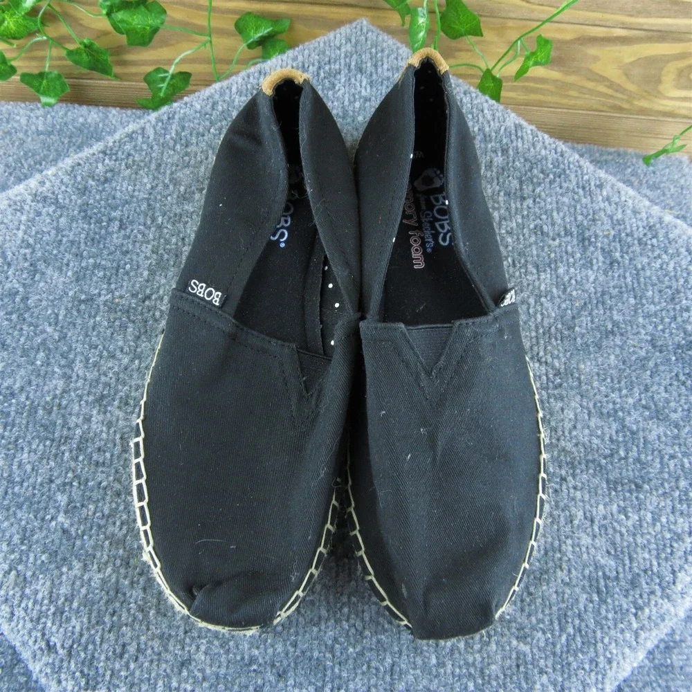 Bobs By Skechers Women Flat Shoes Black‎ Fabric Slip On Size 9 Medium